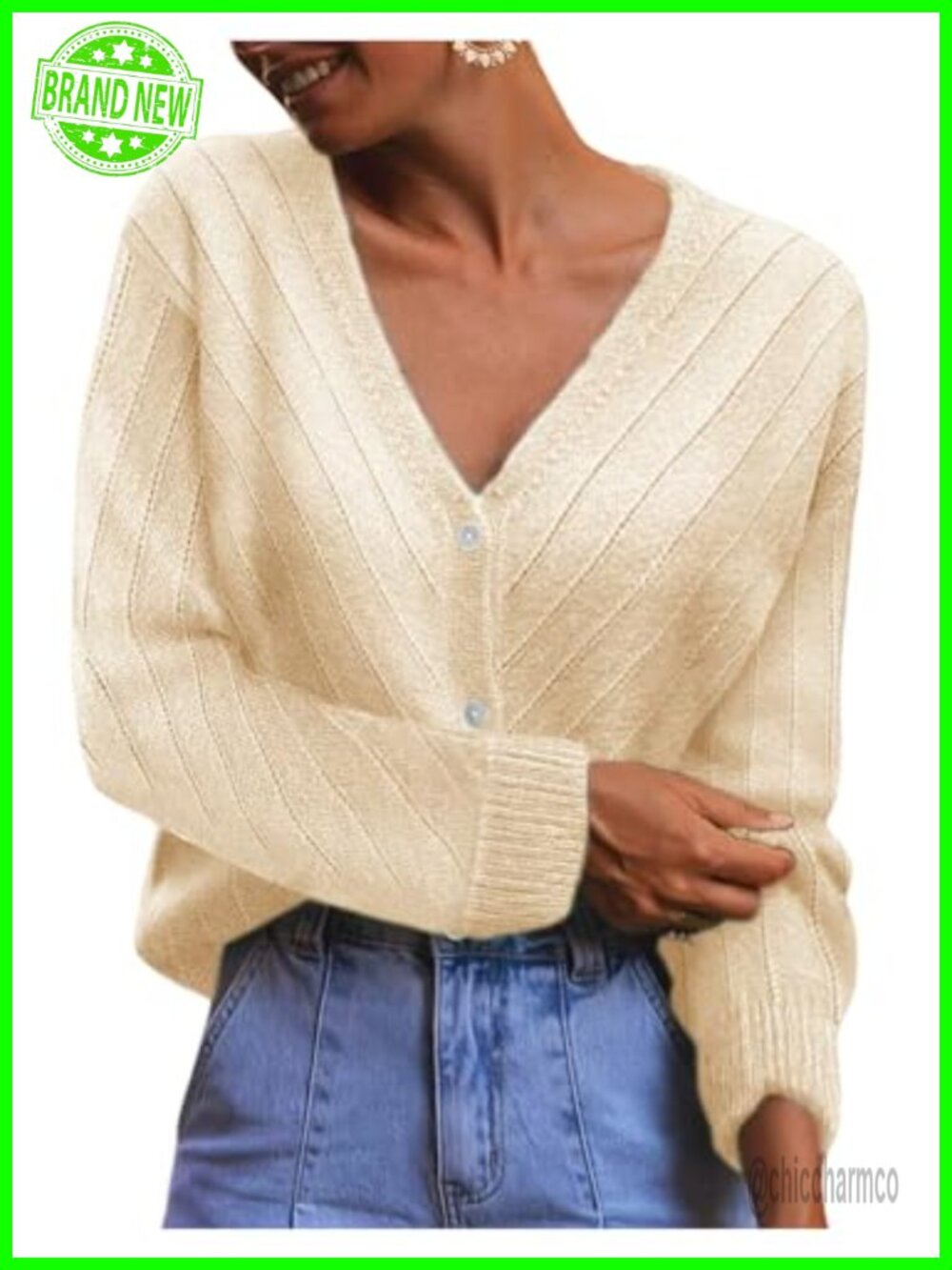 Vintage Hollow Out Cardigan Button Down V Neck Long Sleeve Oversize Knitted